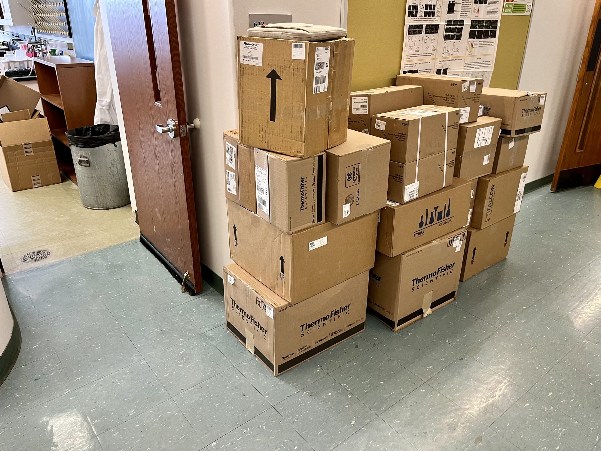 Stack of delivery boxes in the new lab