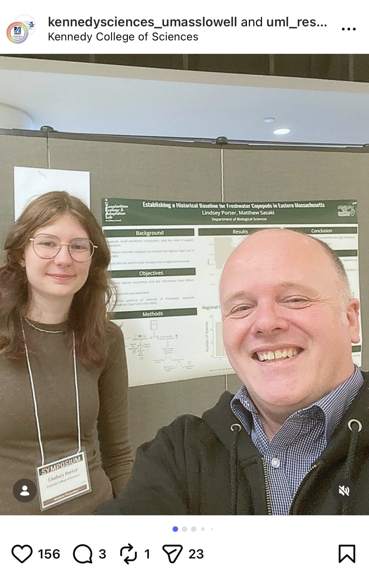 Screenshot of a Kennedy College of Sciences social media post featuring Lindsey at the symposium